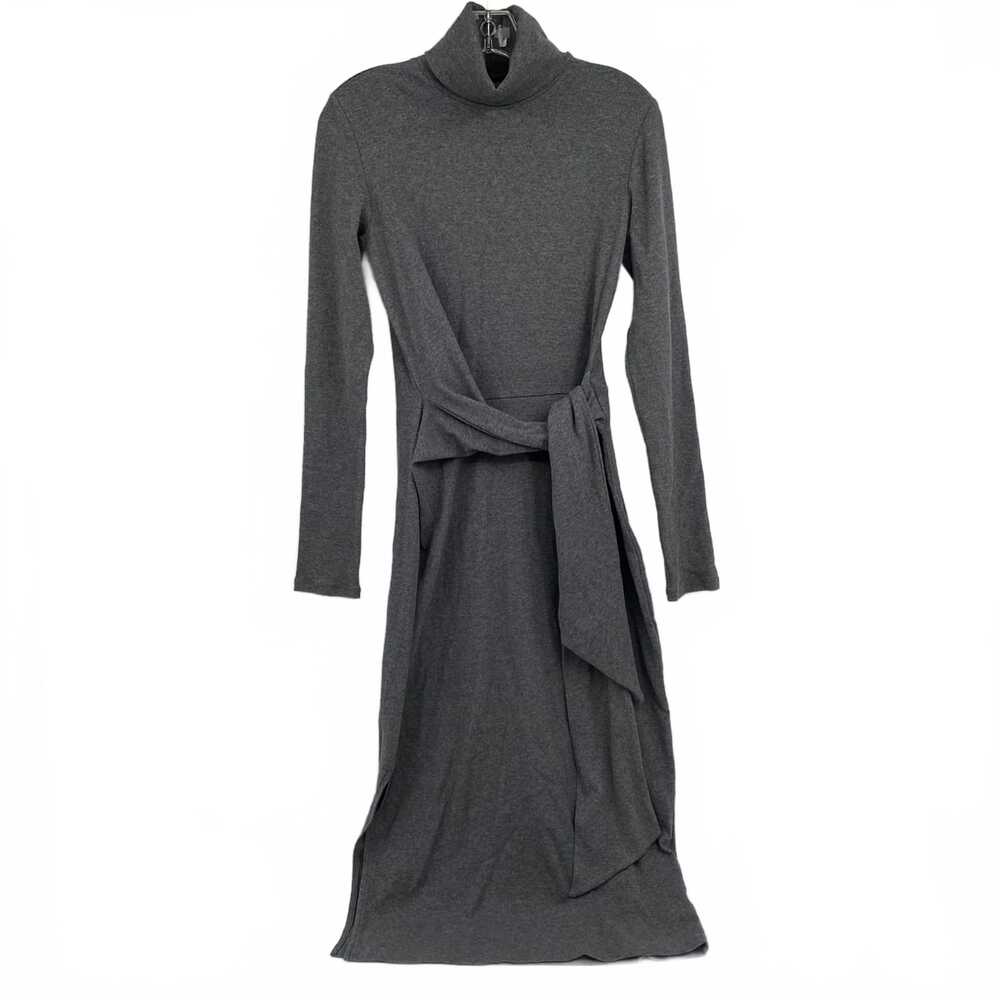 Lauren Ralph Lauren Gray Tie Waist Turtleneck Midi Dress | Women’s M